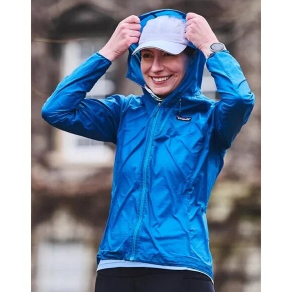 New Patagonia Houdini Vessel Blue Nylon Full Zip Packable Hooded Rain Jacket - Picture 2 of 14